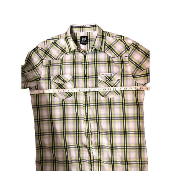 Western Bone Collector Pearl Snap Button Pocketed Plaid Shirt size L - Picture 8 of 9